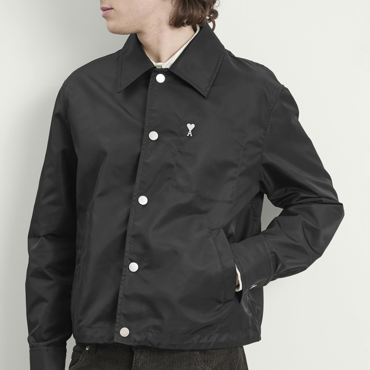 AMI Paris Men's Denim Jacket With Ami De Coeur Stud in Noir