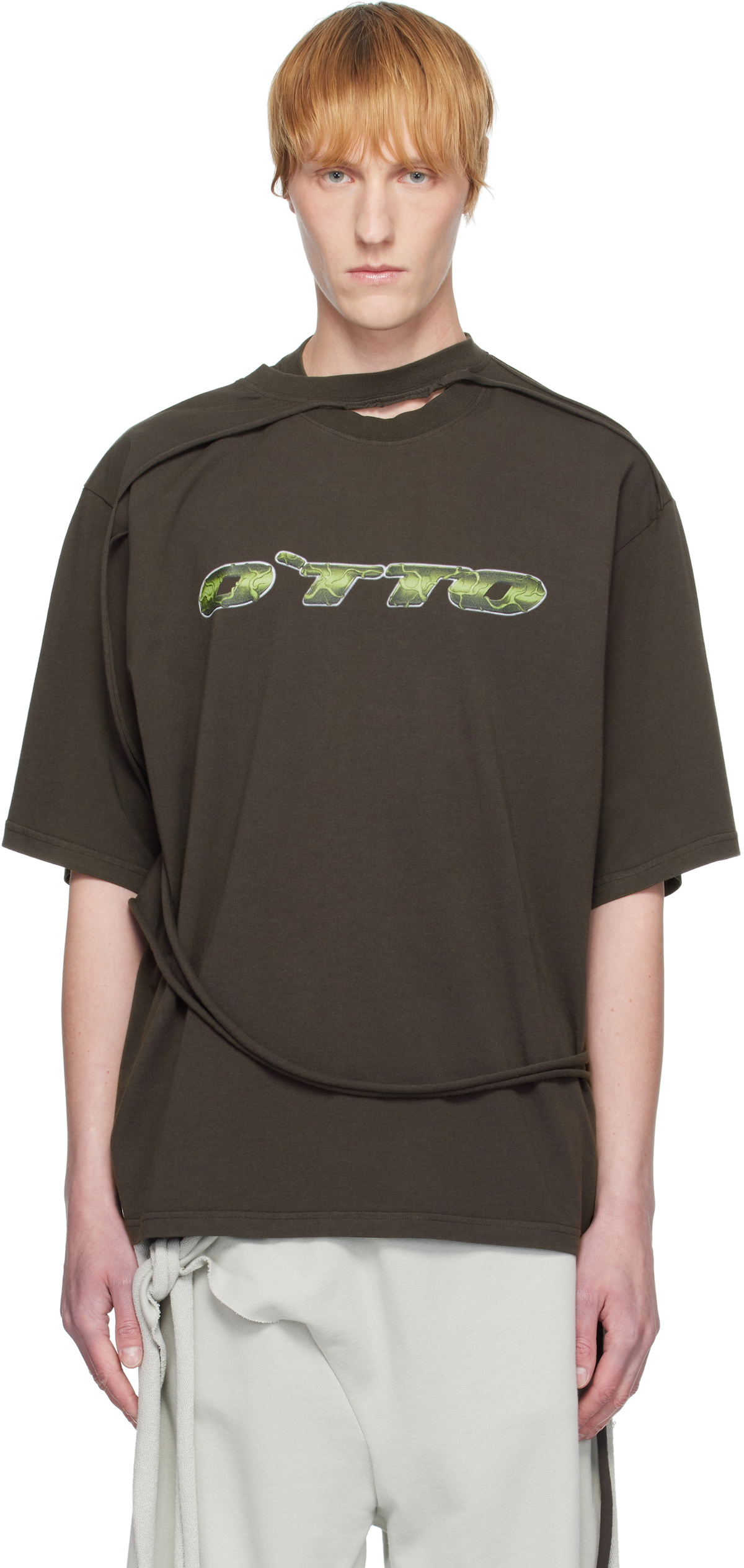 Ottolinger Black Distressed Drape Crewneck Sweater Ottolinger