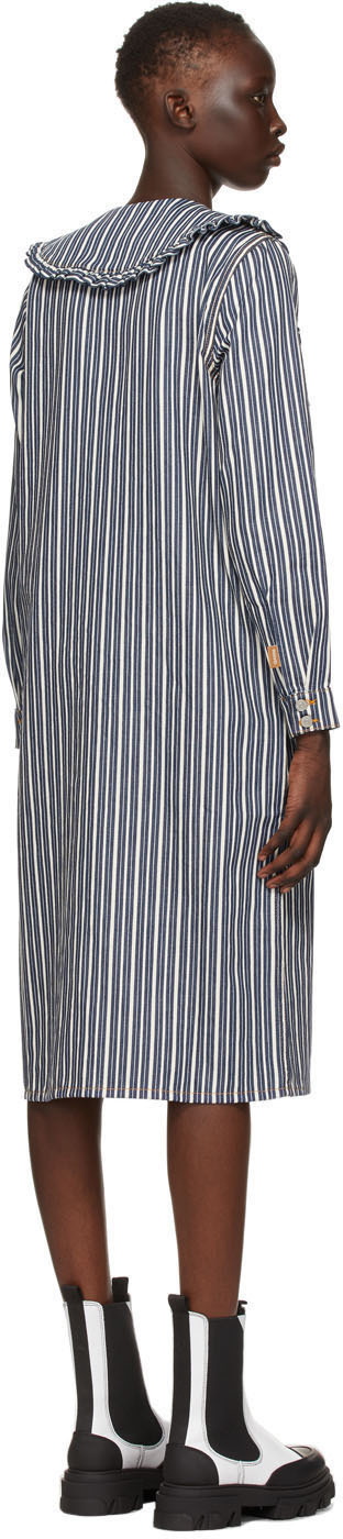 GANNI Indigo & White Denim Mixed Stripe Loose Shirt Dress GANNI