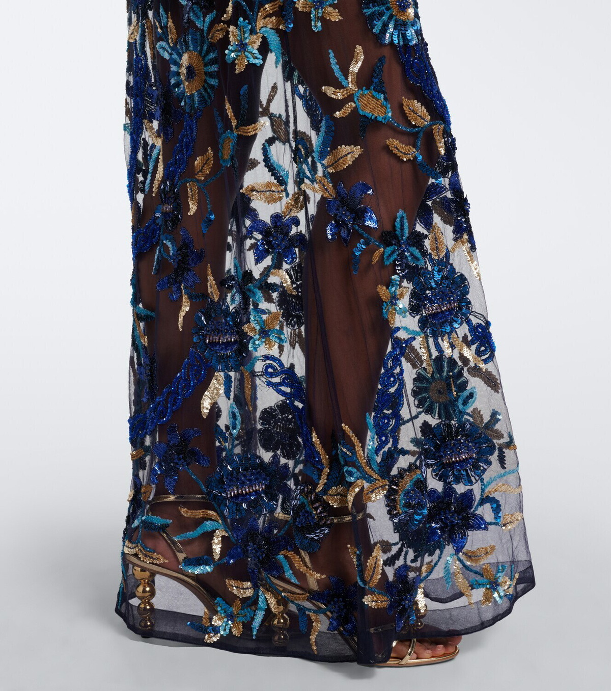 Là Fuori Embellished floral mesh gown