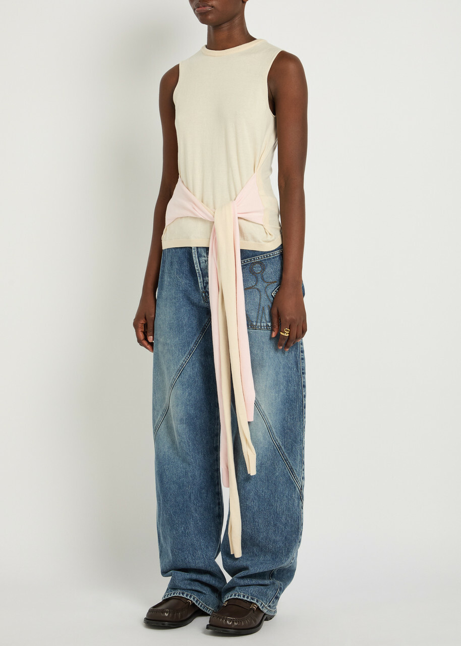 JW Anderson Waist Tie Cotton and Cashmere-blend Tank top Ivory