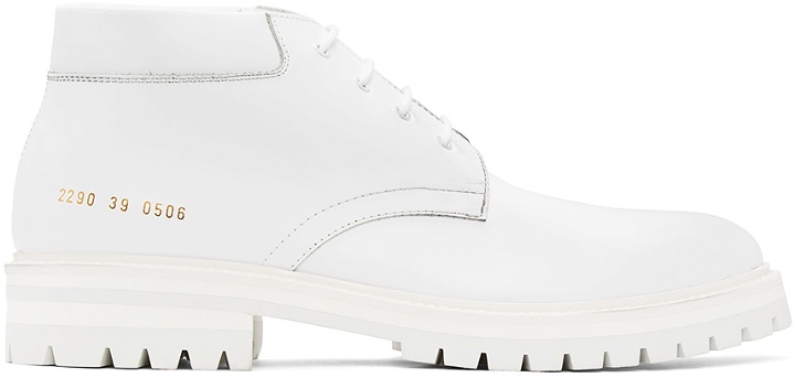 Photo: Common Projects White Combat Derbys