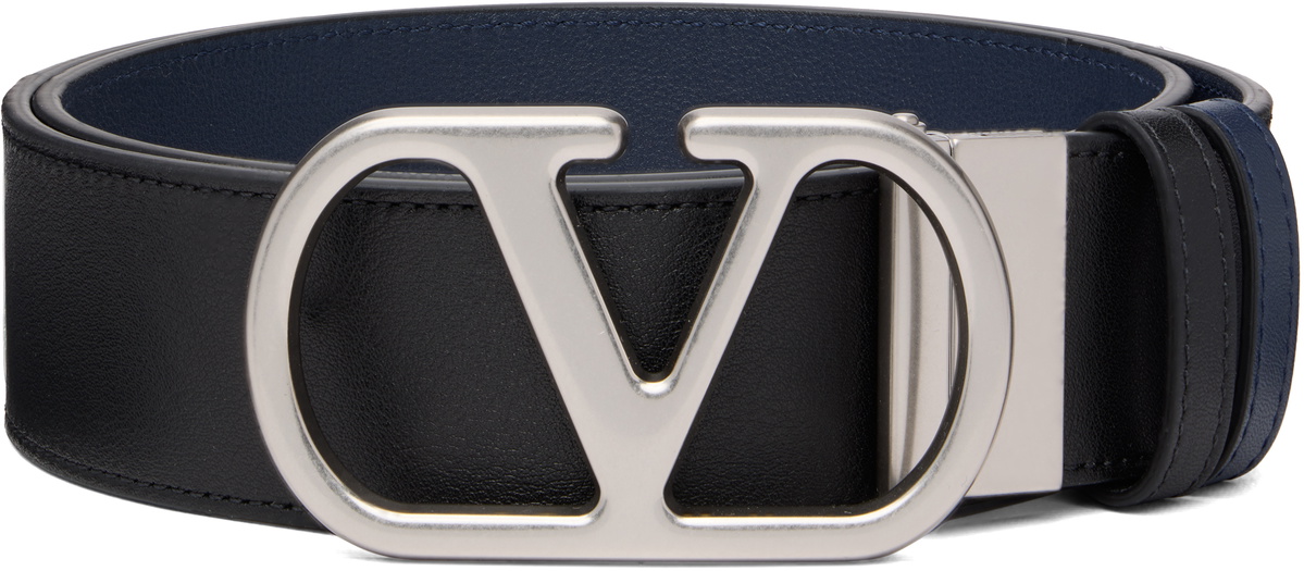 Valentino Garavani Black & Navy VLogo Signature Reversible Belt