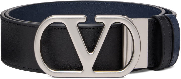 Photo: Valentino Garavani Black & Navy VLogo Signature Reversible Belt