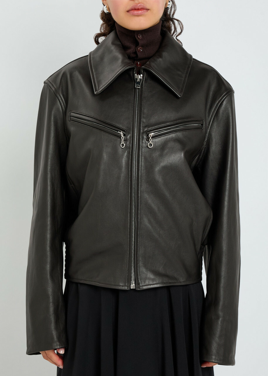 Lemaire Leather Jacket Dark Brown