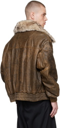 VAQUERA Brown Distressed Faux-Fur & Leather Jacket
