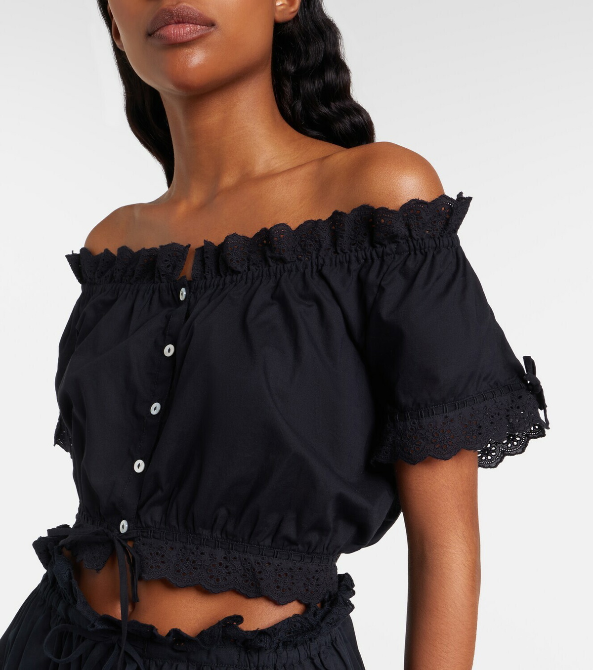 Poupette St Barth Nala broderie anglaise cotton poplin crop top