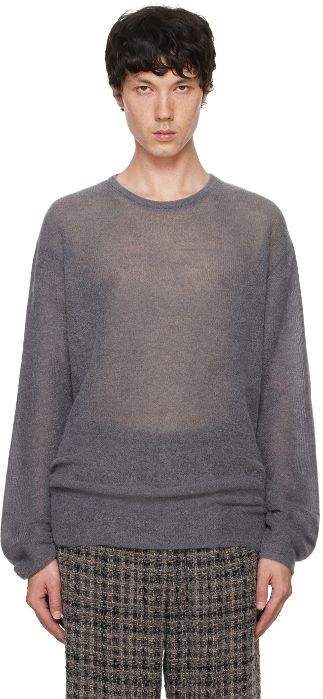 ATON Gray Super Kid Mohair Cardigan ATON