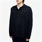MHL by Margaret Howell Men's Oversized Knitted Long Sleeve Polo Shirt in Ink