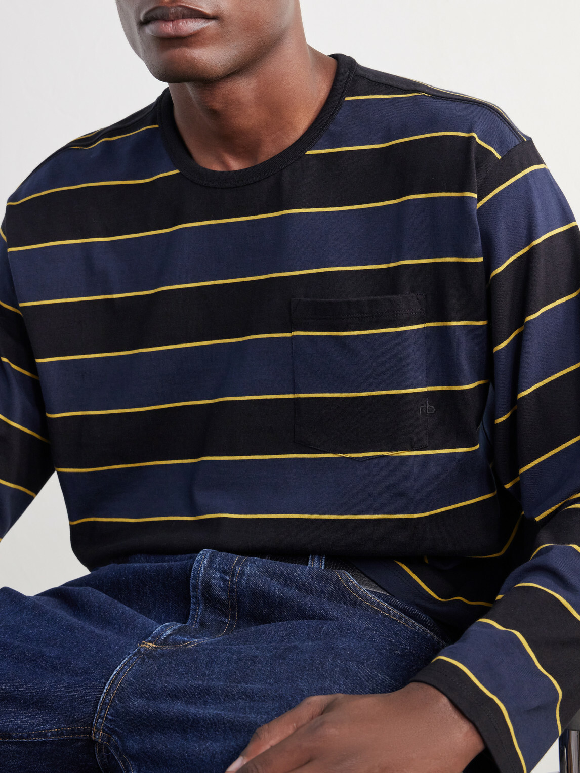 Rag & Bone - Striped Cotton-Jersey T-Shirt - Blue
