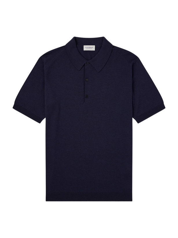 Photo: John Smedley - Macloud Knitted Merino Wool Polo Shirt - Blue