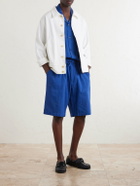 Kardo - Ronald Convertible-Collar Embroidered Striped Cotton Shirt - Blue