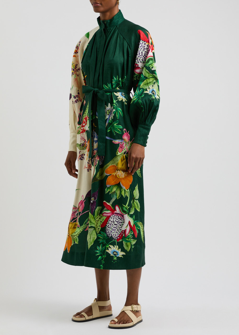 alemais aggie midi dress Alemais Aggie Printed Linen-blend Midi Shirt Dress Multicoloured ALÉMAIS