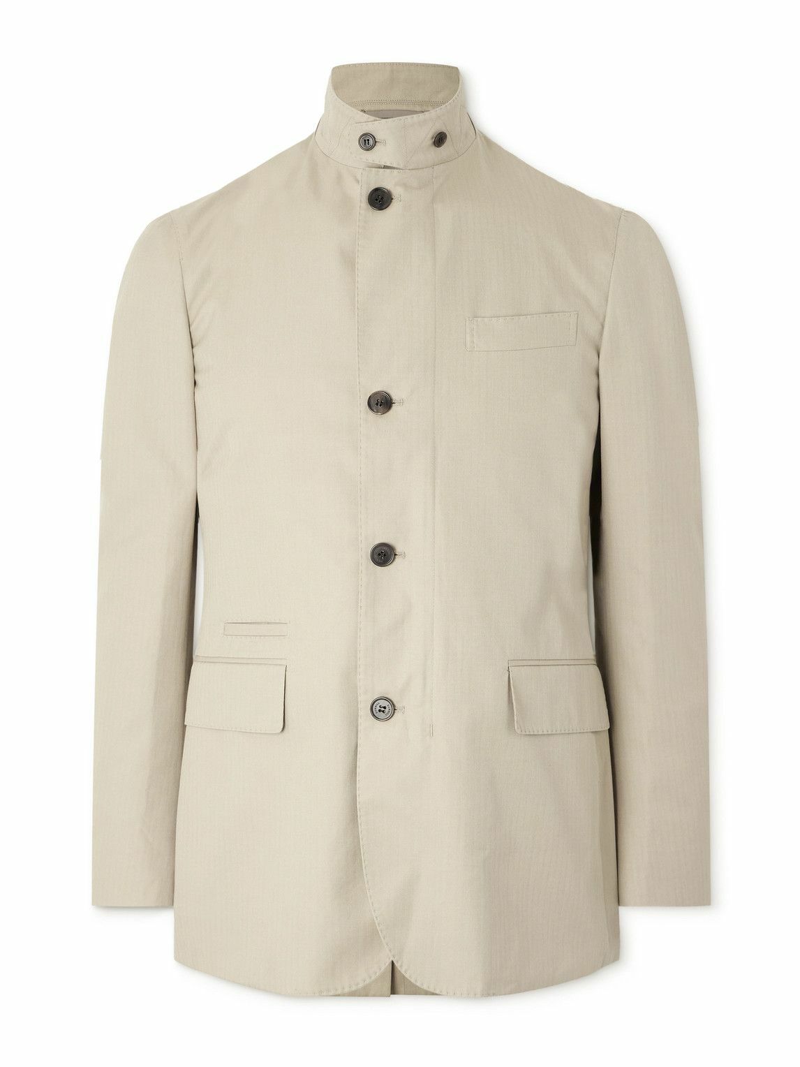 Dunhill - Slim-Fit Herringbone Cotton and Mulberry Silk-Blend Jacket - Neutrals