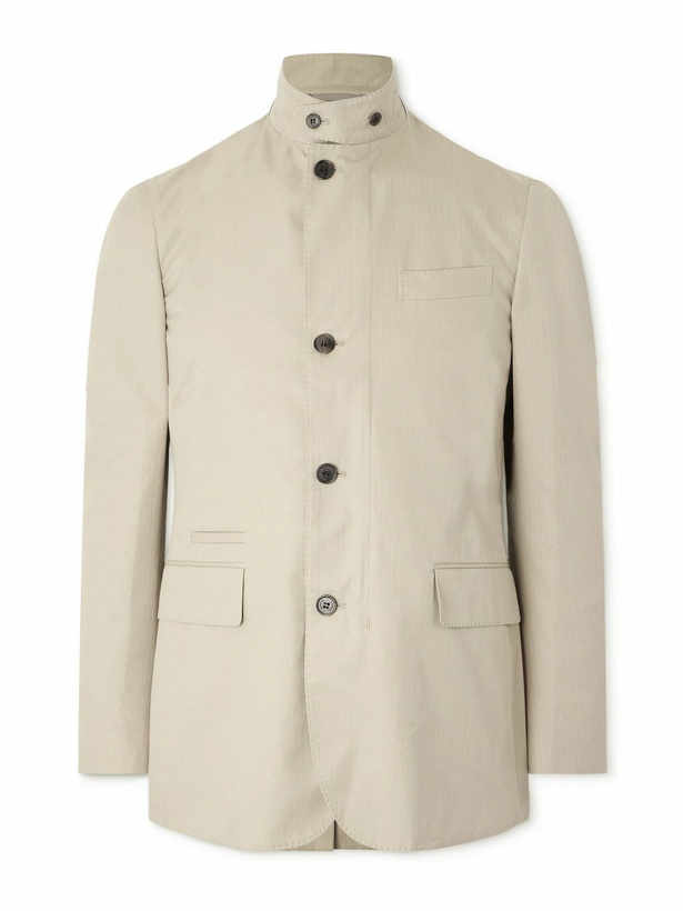 Photo: Dunhill - Slim-Fit Herringbone Cotton and Mulberry Silk-Blend Jacket - Neutrals