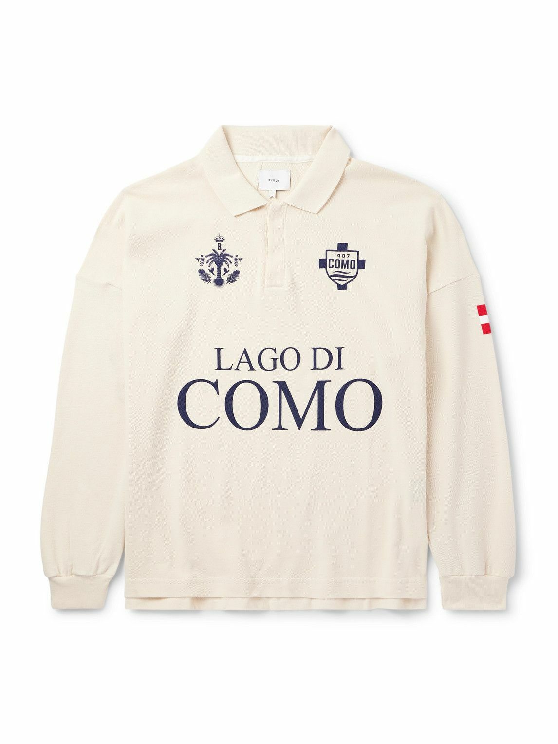 Rhude - Como 1907 Oversized Printed Cotton-Piqué Polo Shirt - Neutrals