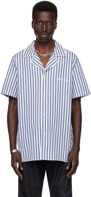 Photo: Balmain Blue & Off-White Striped Shirt