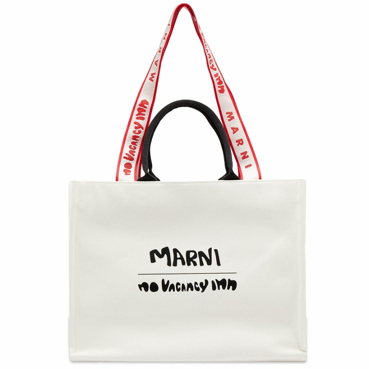 Photo: Marni X No Vacancy Inn Shopping Bag in Shell/Black