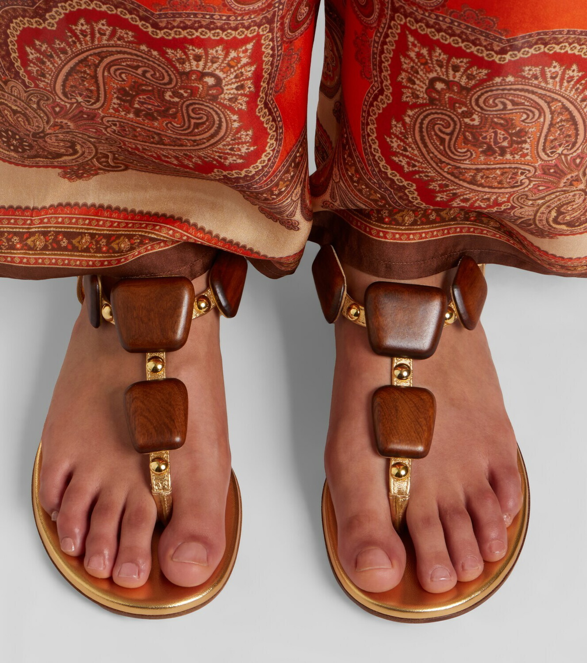 Gianvito Rossi Beaded metallic leather thong sandals