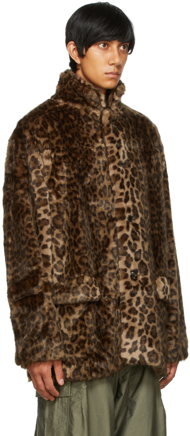 Needles Brown Faux-Fur Leopard Car Coat Needles