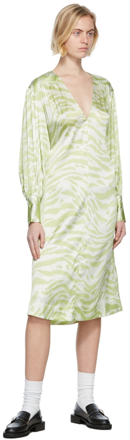 slim fit dress slacks GANNI Green Floral Print Wrap Dress Size S main image 0