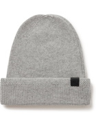 TOM FORD - Leather-Trimmed Ribbed Cashmere Beanie - Gray