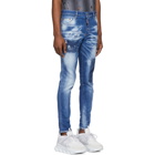 Dsquared2 Blue Bleached Holes Skinny Dean Jeans