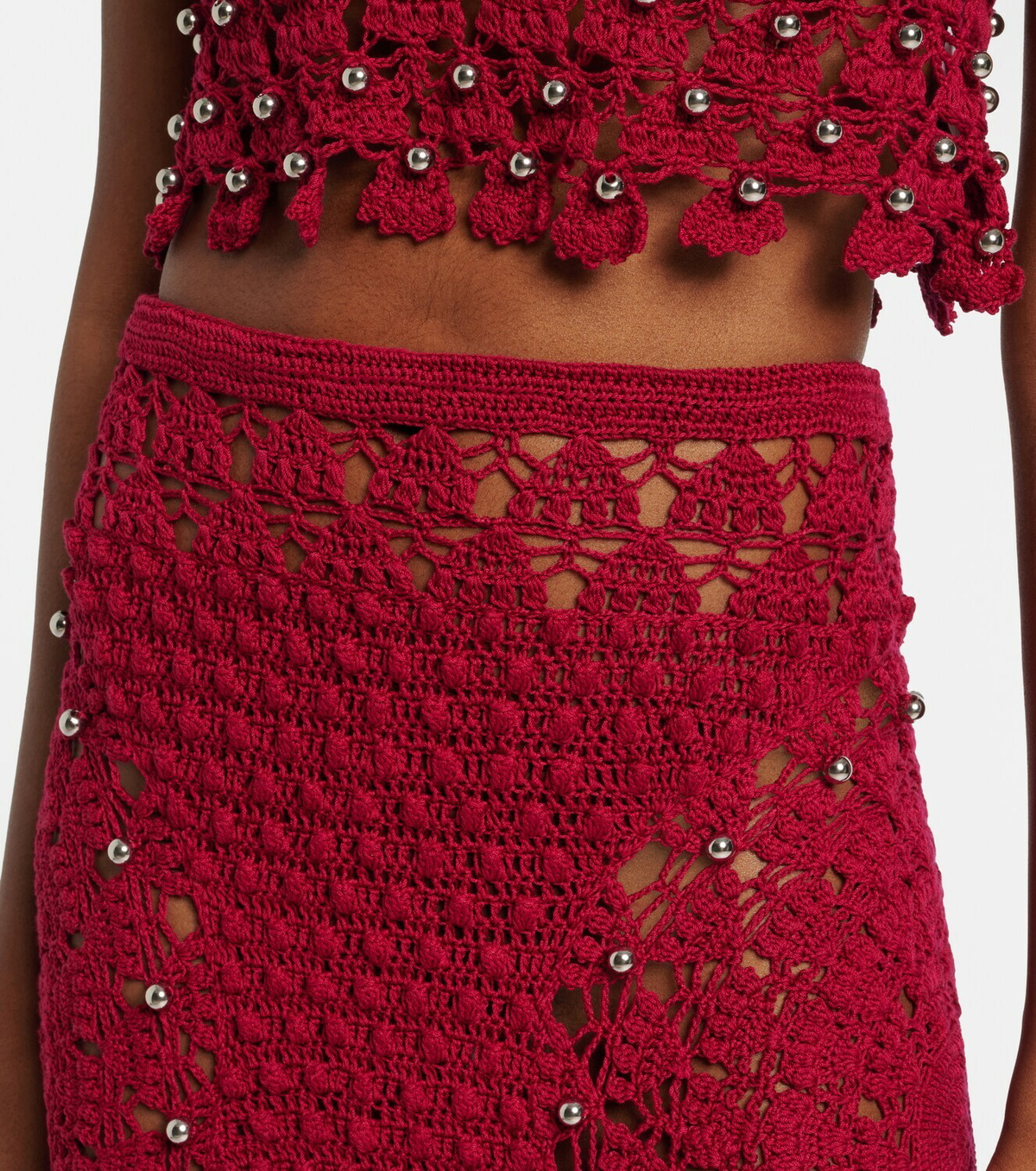 Rabanne Embellished crochet cotton midi skirt
