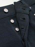 Valentino Garavani - Straight-Leg Embellished Linen and Cotton-Blend Trousers - Blue