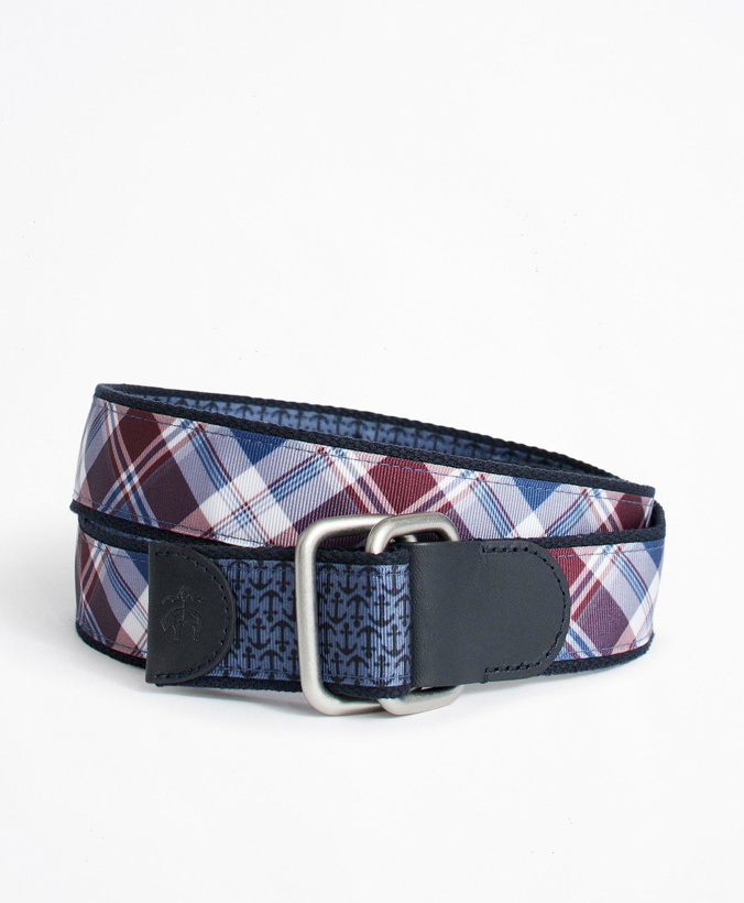Photo: Brooks Brothers Men's Plaid and Solid Reversible Stretch Belt | Blue/Red