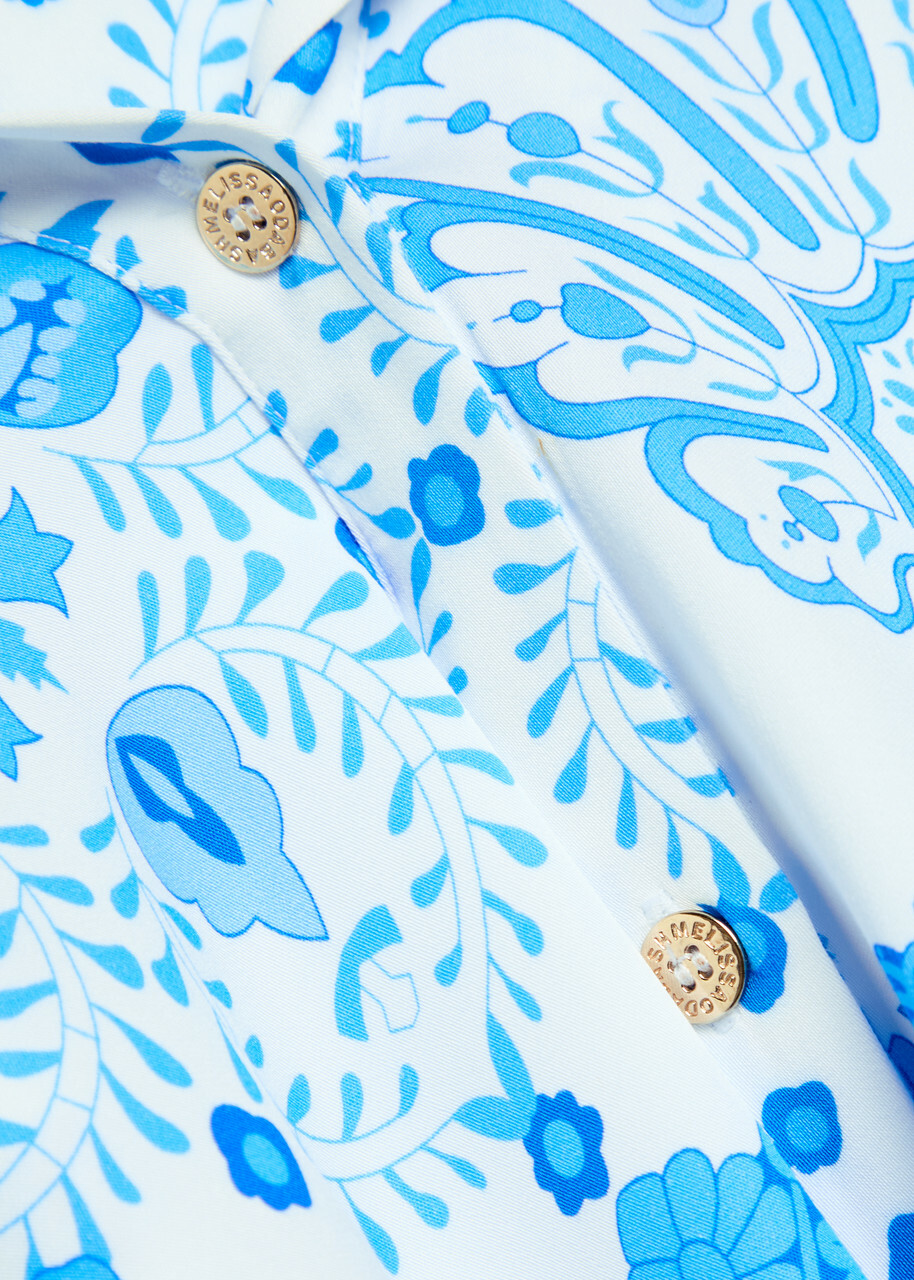 Melissa Odabash Paige Printed Woven Cover-up Shirt Blue And White
