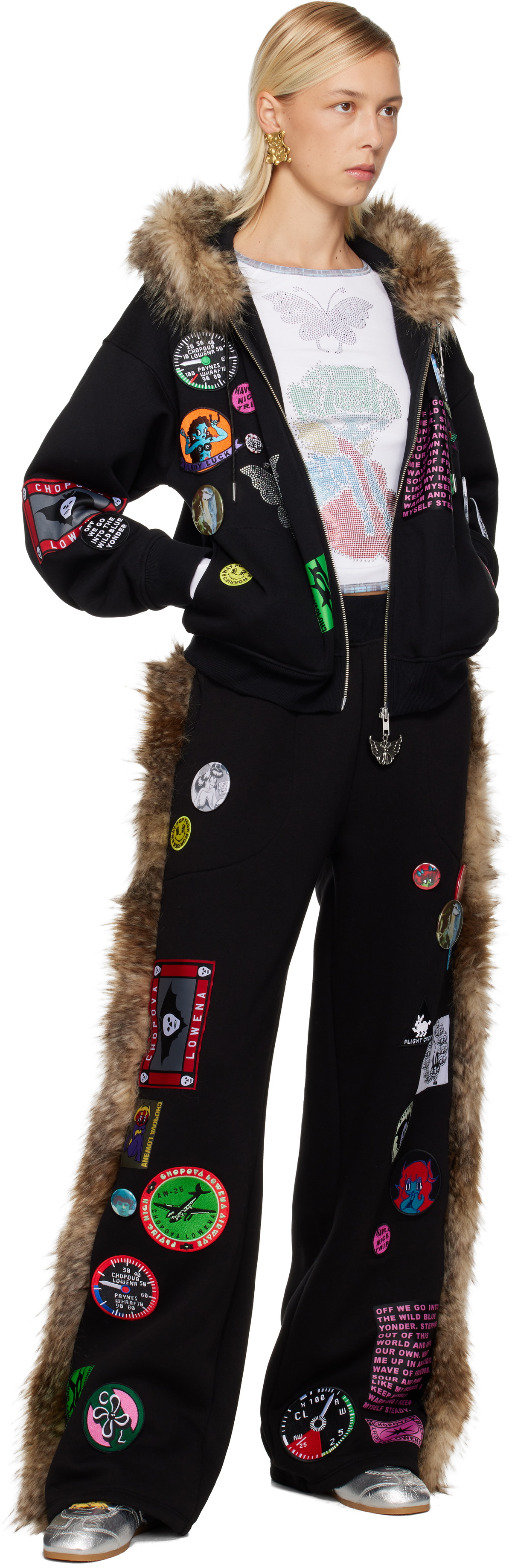 Chopova Lowena Black Faux-Fur Sweatpants