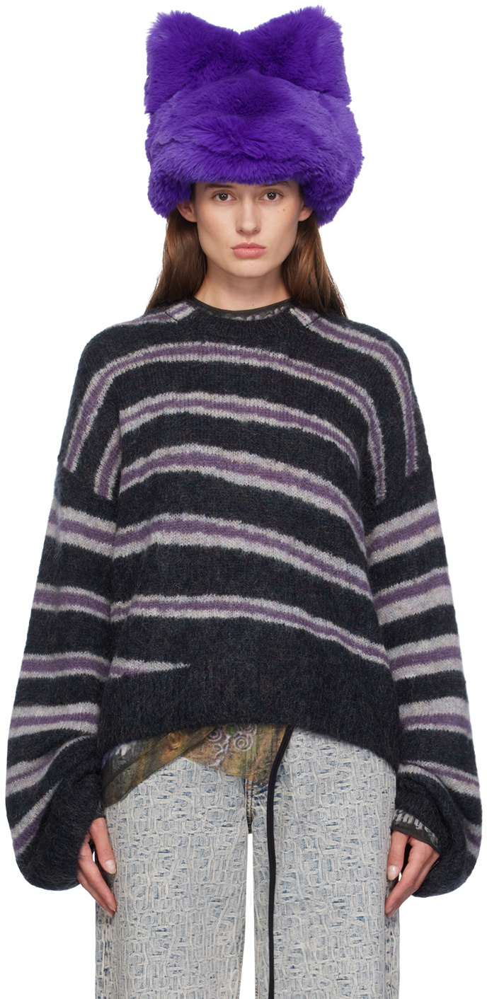 ★CPGN STUDIO_COMPAGNO★ Striped wappen knit lavender chocol Open-Knit Sweater - Purple - Sweaters - & Other Stories