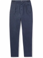 Kiton - Tapered Pleated Stretch-Lyocell Twill Trousers - Blue