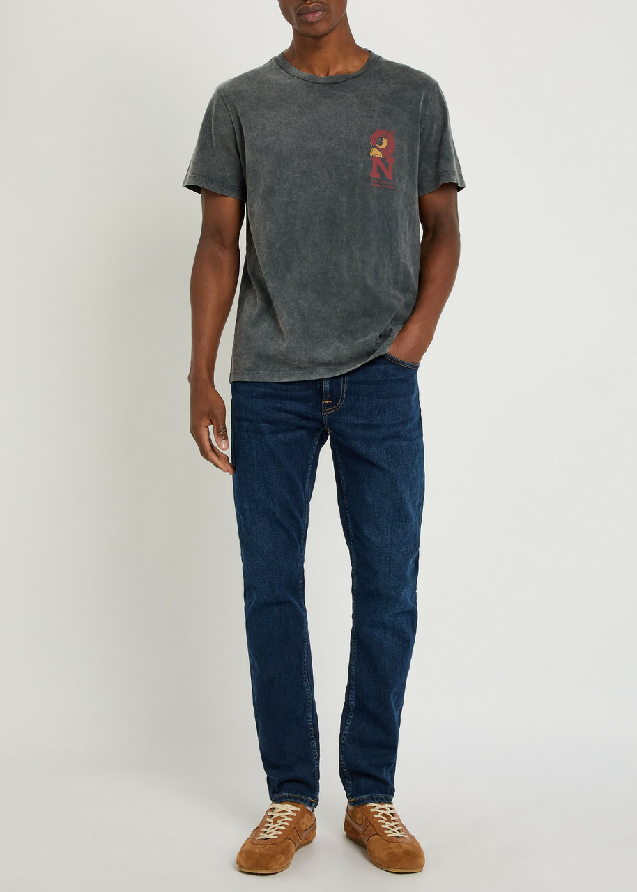 Nudie Jeans Roy Printed Cotton T-shirt Charcoal