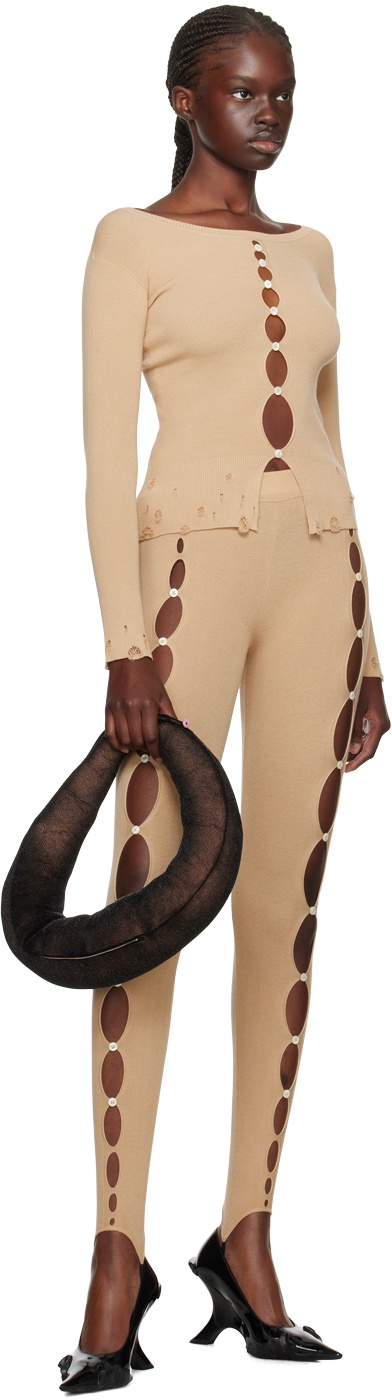 Rui Beige Cutout Long Sleeve T-Shirt