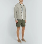 Mr P. - Garment-Dyed Peached Cotton and Linen-Blend Twill Shorts - Army green