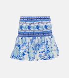 Camilla Smocked floral silk miniskirt