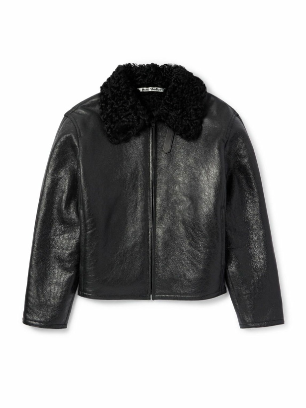Photo: Acne Studios - Shearling-Trimmed Cracked-Leather Jacket - Black