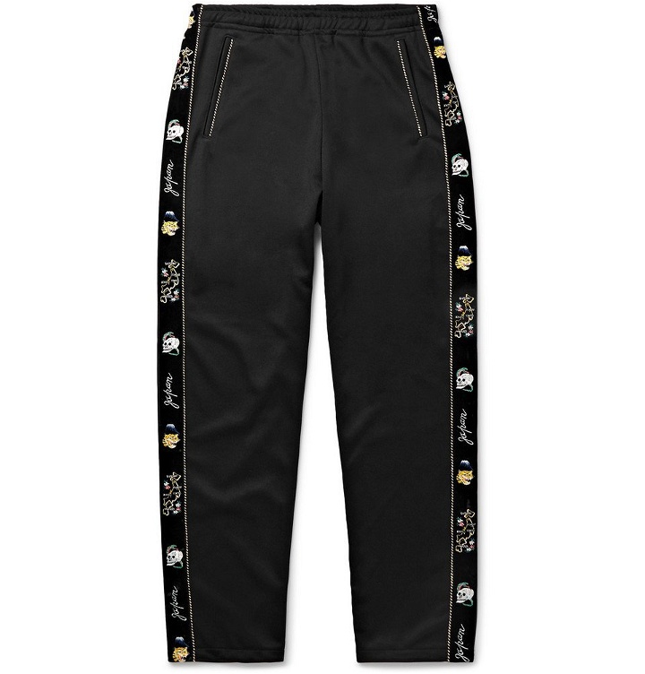 Photo: KAPITAL - Slim-Fit Embroidered Velvet-Trimmed Tech-Jersey Sweatpants - Men - Black