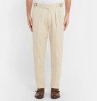 Rubinacci - Manny Tapered Pleated Brushed Stretch-Cotton Twill Trousers - Men - Beige