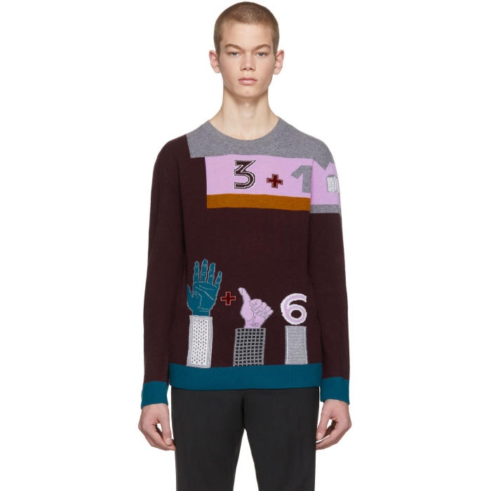 Photo: Valentino Burgundy Colorblock Counting Sweater