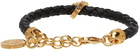 Versace Black & Gold Leather Braided Charm Bracelet