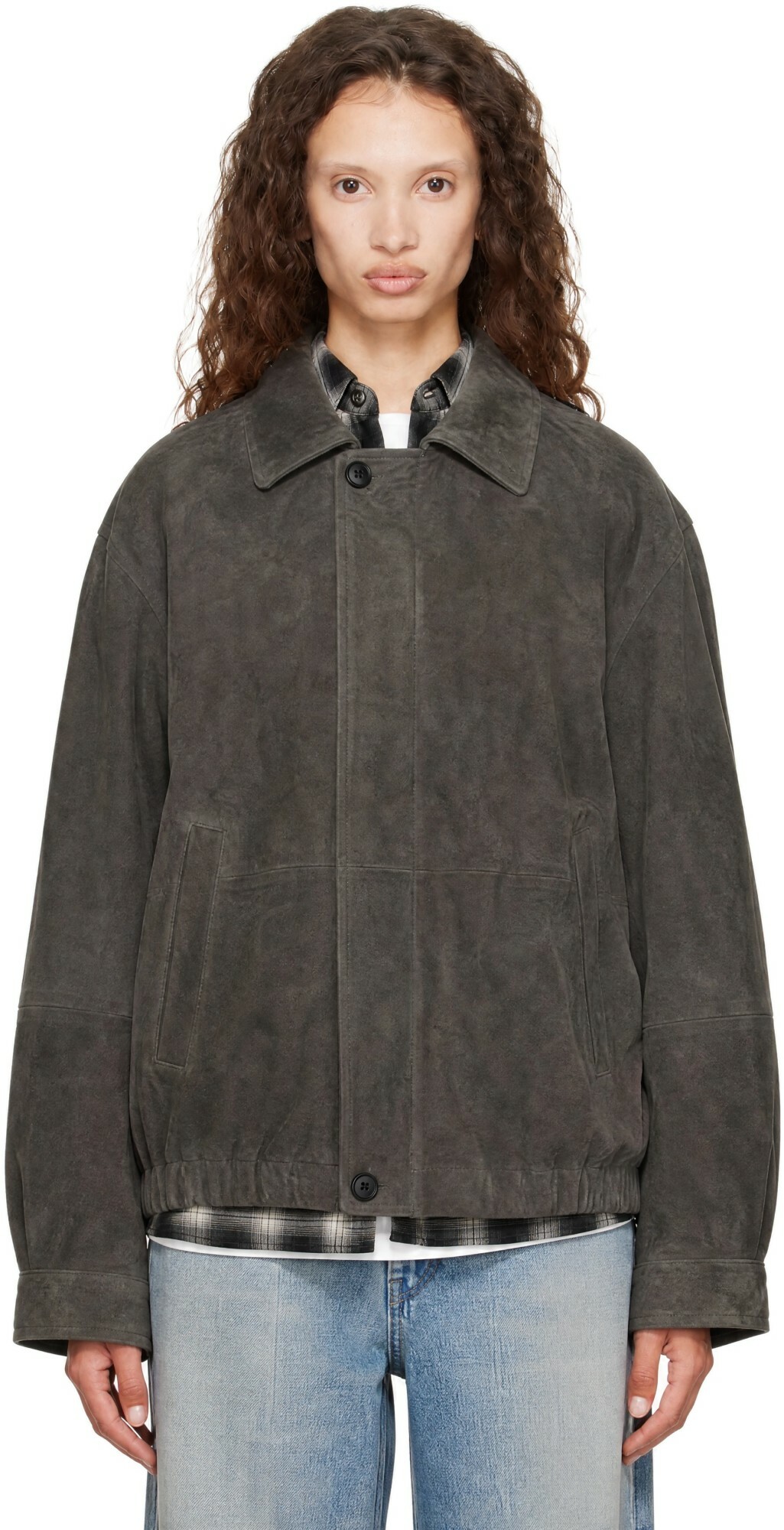 ssstein Brown Goat Suede Zip Jacket