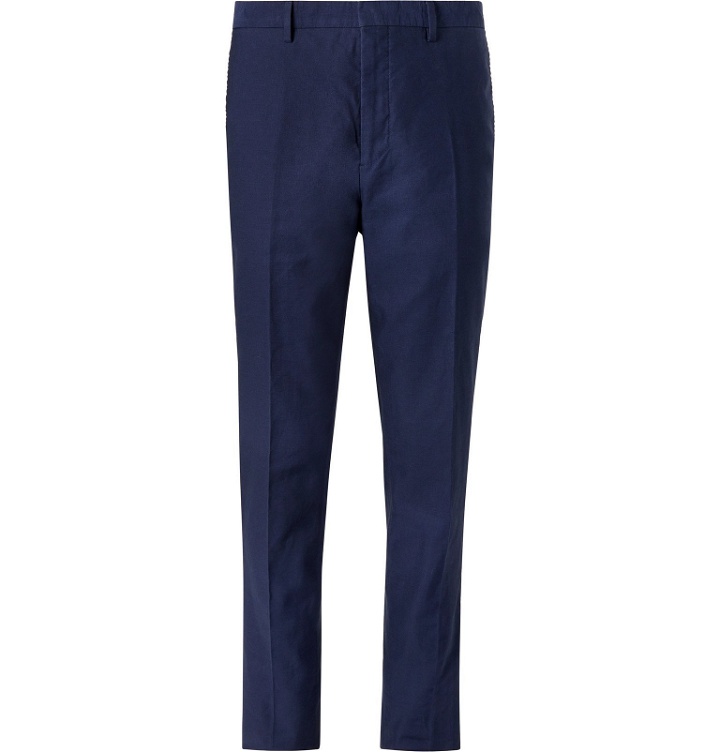 Photo: Mr P. - Navy Slim-Fit Cotton and Linen-Blend Twill Trousers - Blue