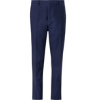 Mr P. - Navy Slim-Fit Cotton and Linen-Blend Twill Trousers - Blue