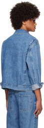 Small Talk Studio Blue Jacquard Stripe Denim Trucker Jacket
