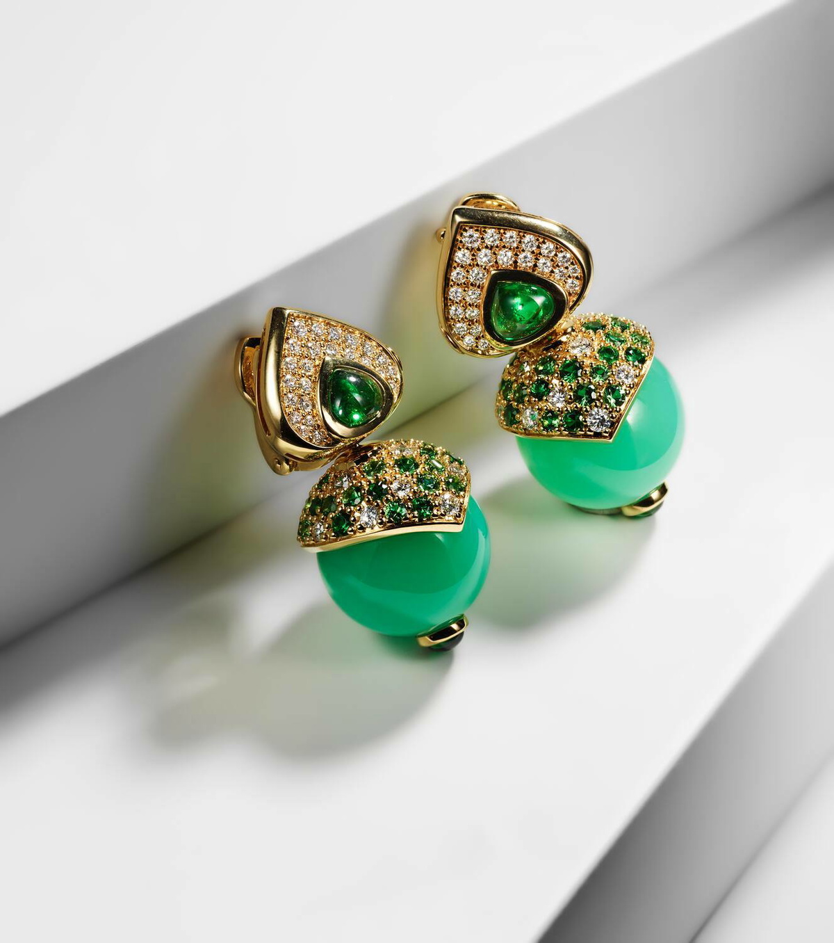 Marina B Stetlia 18kt gold earrings with chrysoprase and gemstones