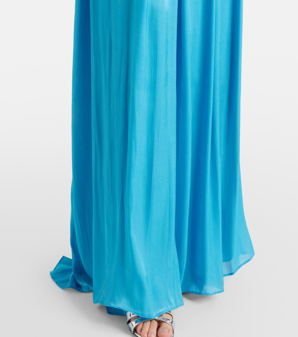 Costarellos Isilda lamé georgette one-shoulder gown
