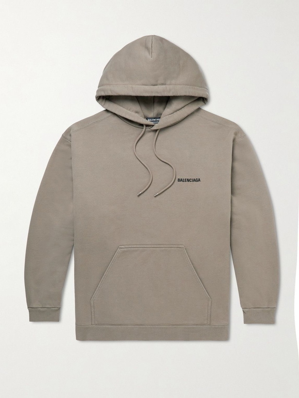 Photo: Balenciaga - Logo-Embroidered Cotton-Jersey Hoodie - Brown